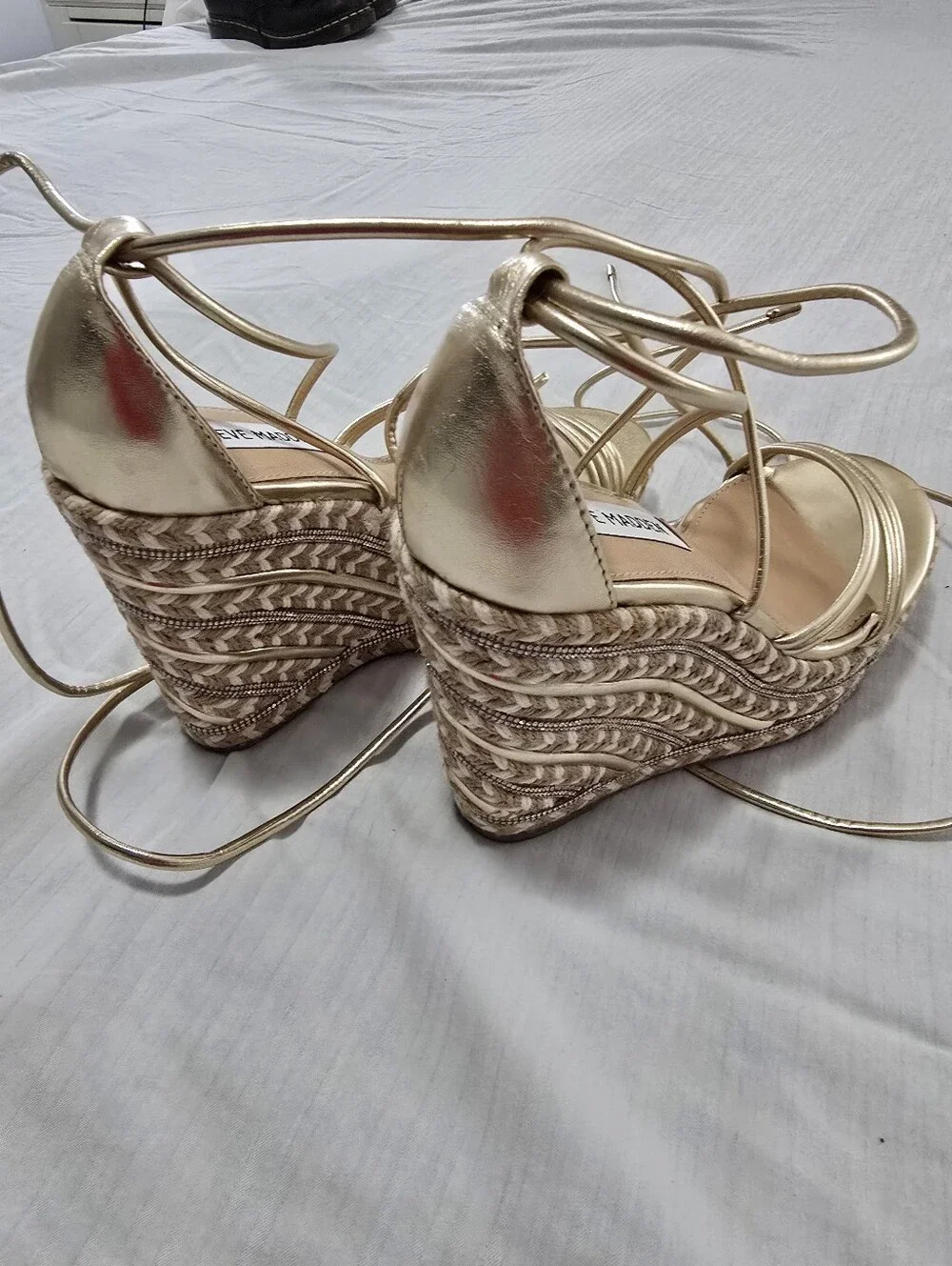 Steve Madden Gold Lace-Up Espadrille Wedge Sandals